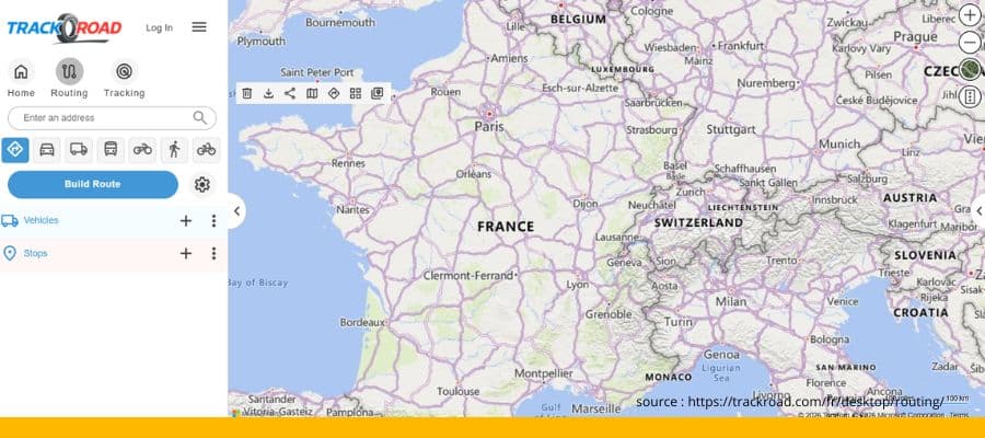 Interface TrackRoad — logiciel de tournées avec freemium peu transparent sur les limites