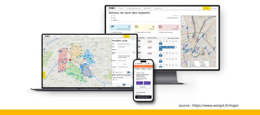 Interface Mapo by Woop — logiciel de tournées avec gestion des zones à faibles émissions